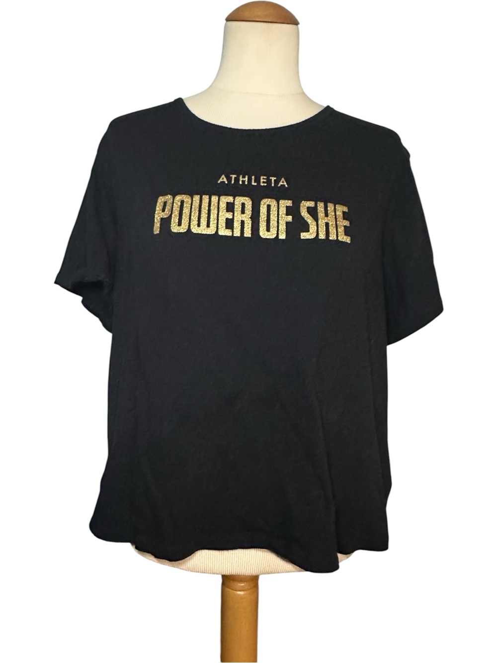 Athleta Power of She Shirt Black Gold Size L